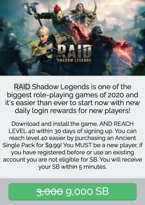 Earn 9,000 SB When Reaching Level 40 on Raid: Shadow Legends