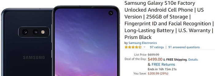 Samsung Galaxy S10e Factory Unlocked for $499