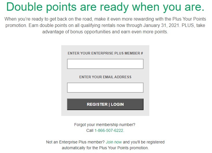 Enterprise Promotions Earn 20 Free Points + 2X Points on All Rentals