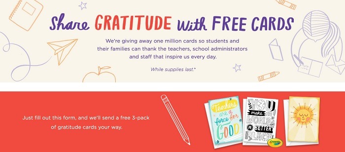 Free 3-Pack of Teacher / School Admin Gratitude Greeting Cards