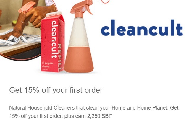 Earn 2,250 SB + 15% Off First $10+ Order at Cleancult