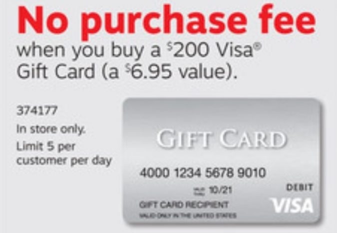 No Purchase Fee On $200 Visa Gift Card Purchase