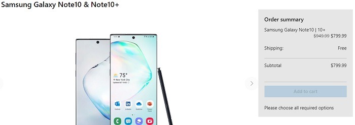 Samsung Galaxy Note10 Starting at $799.99