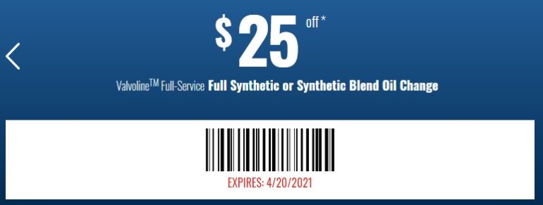 Valvoline Promotions Get 25 Off Full Service Full Synthetic Or 