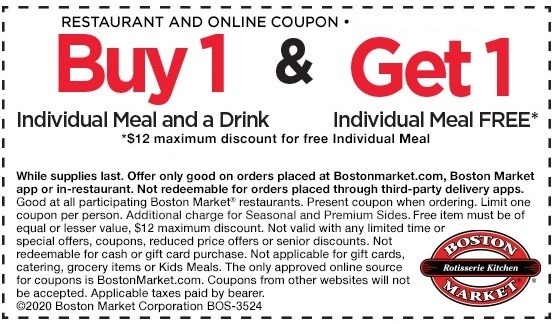 Boston Market Promotions: BOGO Free Individual Meal Coupon ...