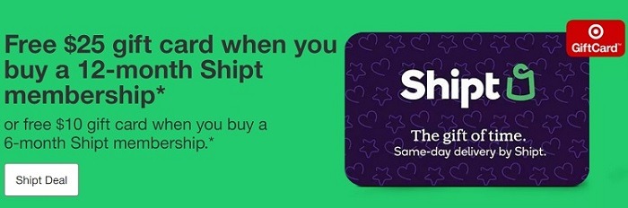 Get $10/$25 Target GC with $49/$99 Shipt Membership GC Purchase