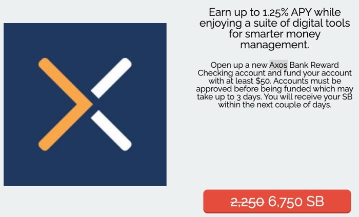 Earn 6,750 SB w/ New Axos Bank Checking Account
