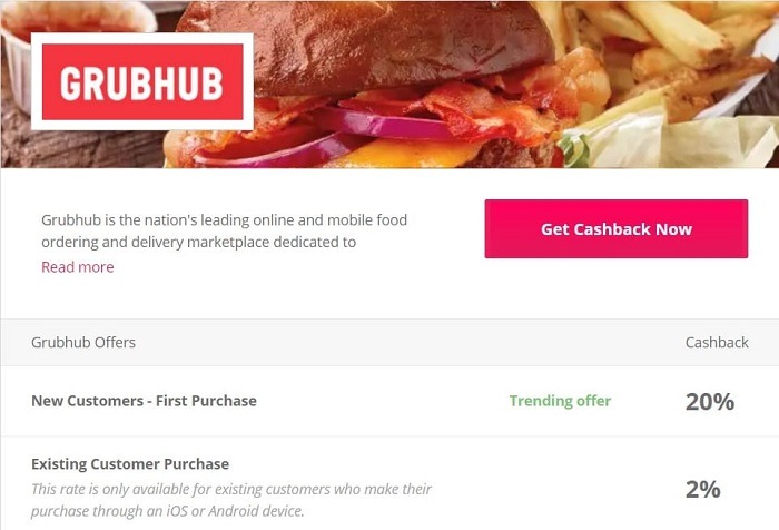 Earn 20% Back on First Grubhub Order