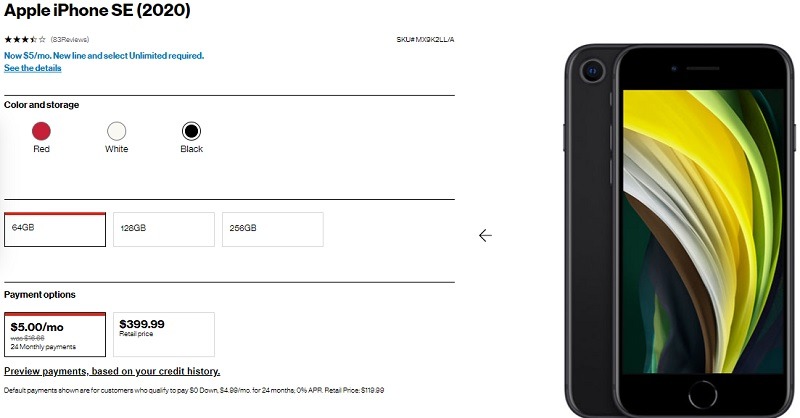 Verizon Promotions: Get Apple iPhone SE for $5 Per Month + 50% Off