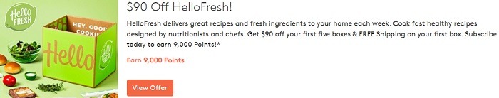 Earn 9,000 Points & Get $90 Off First Five Boxes w/ HelloFresh Subscription