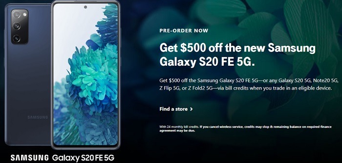 Get $500 Off Samsung Galaxy S20 FE 5G w/ Eligible Trade-In