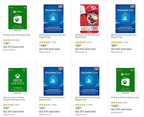 Earn 25% Back on Select Digital Video Gaming Gift Cards