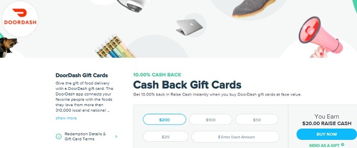 Earn 10% Cash Back on DoorDash Gift Cards