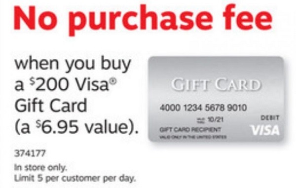 No Purchase Fee On $200 Visa Gift Cards