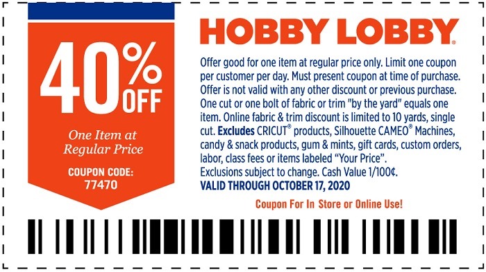 40% Off One Regular Priced Item Coupon