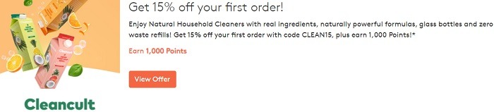 Earn 1,000 Points + Get 15% Off First Cleancult Order