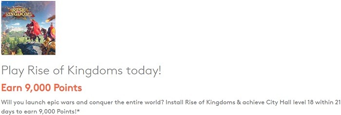 Earn 9,000 Points w/ Rise of Kingdoms Install & Achieve City Hall Level 18