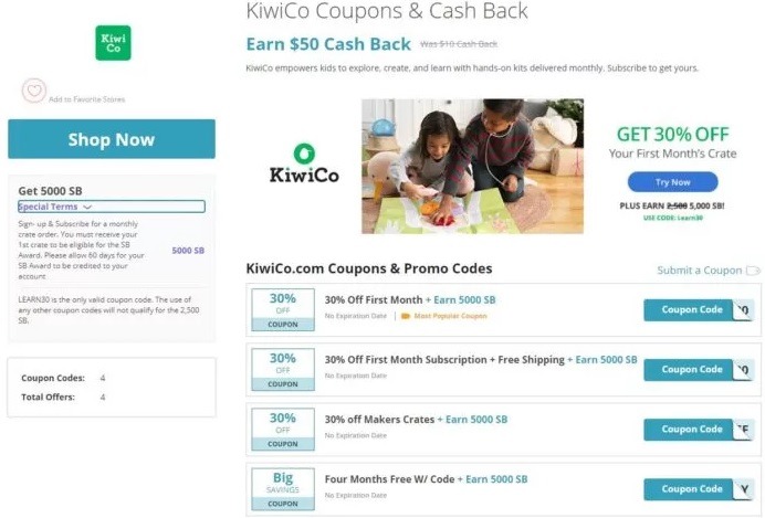 Earn 5,000 SB w/ KiwiCo Subscription