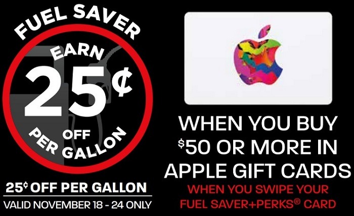 Get 25¢ Off Per Gallon of Fuel w/ $50 Apple Gift Card Purchase