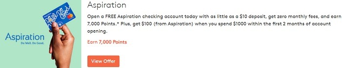 Earn 7,000 Points w/ Free Aspiration Checking Account Sign-Up + $100 Bonus