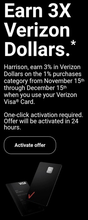 Earn 3% in Verizon Dollars on 1% Categories (Targeted)