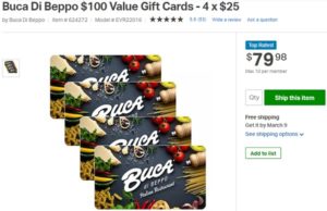 Sam's Club: Purchase $100 Buca Di Beppo Gift Card for $79.98