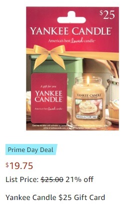 Amazon: Purchase $25 Yankee Candle Gift Card for $19.75