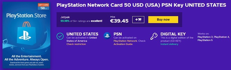 PSN Card Codes, Buy PlayStation Gift Card $50 (USD) (USA)