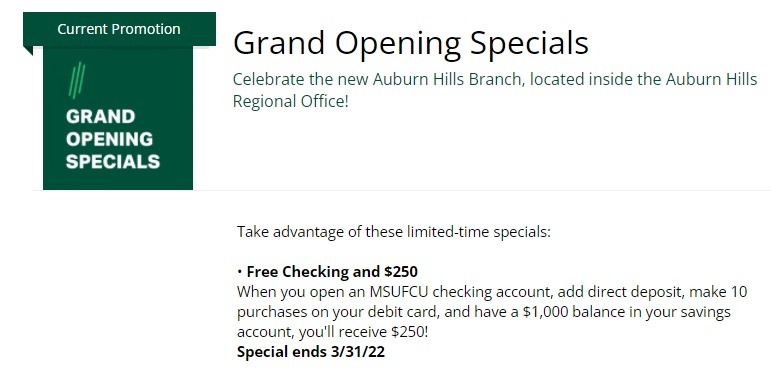 Michigan State University Federal Credit Union Promotions 25 100 250 Checking Referral Bonuses Mi