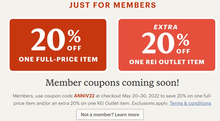 REI Promotions: Get 20% Off One Full-Price or Outlet Item Coupon, Etc