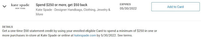 Amex Offer: Get $50 Back w/ $250+ Kate Spade Spend