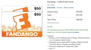 Costco: Purchase $100 Fandango Gift Cards for $69.99 - Hustler Money Blog