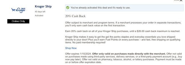 chase offer kroger ship