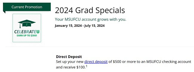 Michigan State University Federal Credit Union Checking Bonus