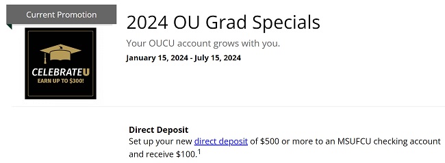 Oakland University Credit Union Checking Bonus