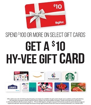 $10 Starbucks Gift Card - Free with Qualifying Purchases Over $100