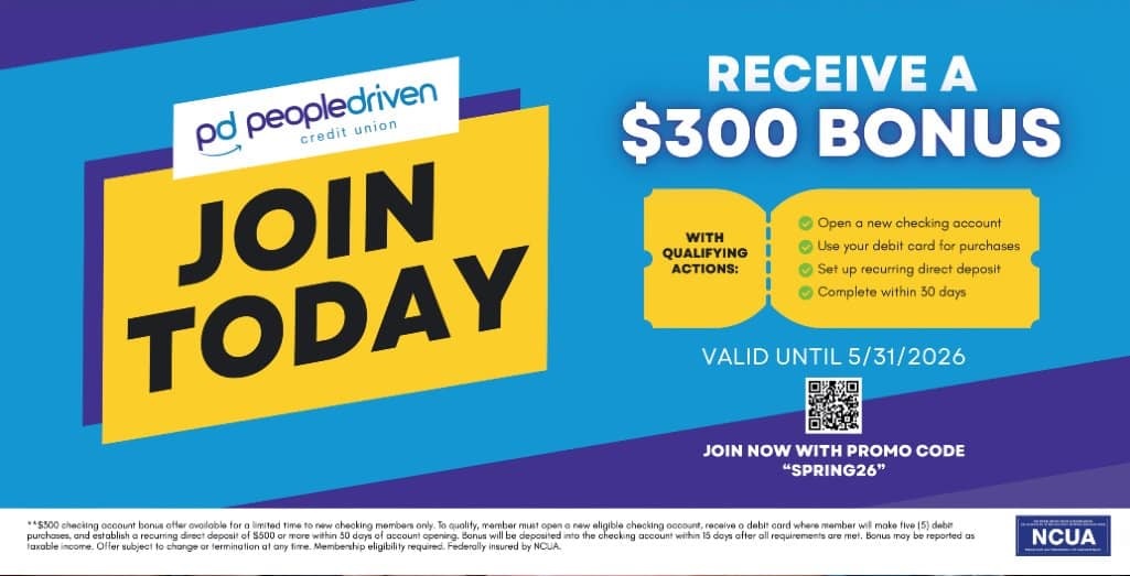 People Driven Credit Union Checking Bonus