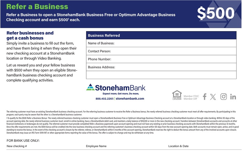 Stoneham Bank Business Referral Bonus