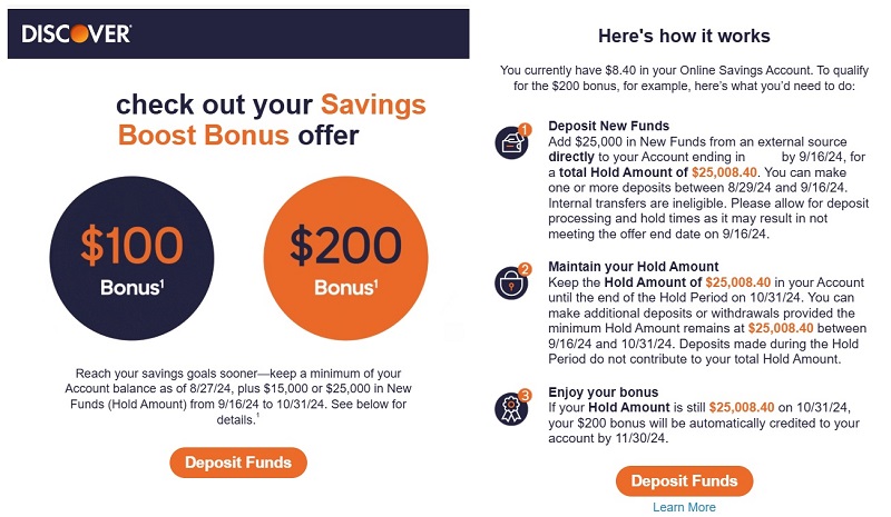 Discover Online Savings Bonus Targeted