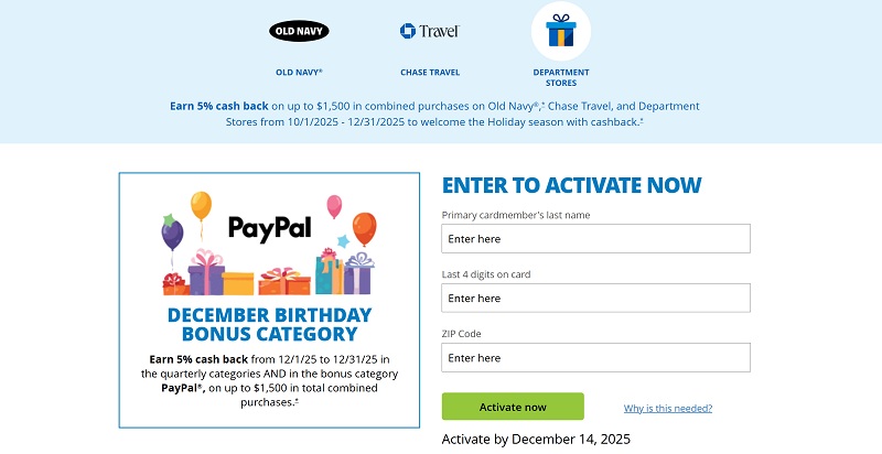 Chase Quarter 4 5% Cash Back Categories