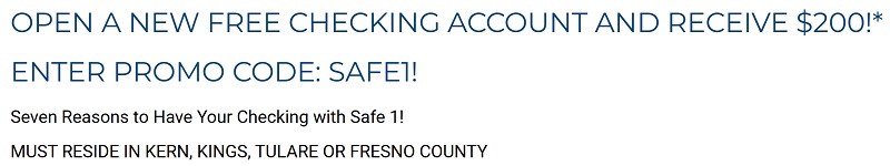 Safe 1 Credit Union Checking Bonus