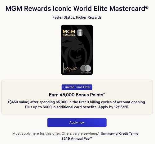 MGM Rewards Iconic World Elite Mastercard Bonus