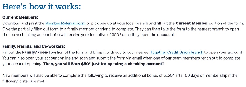 Together Credit Union Referral Checking Bonus