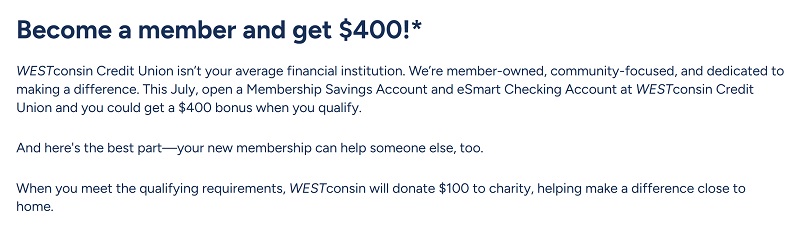 WESTconsin Credit Union Checking Bonus
